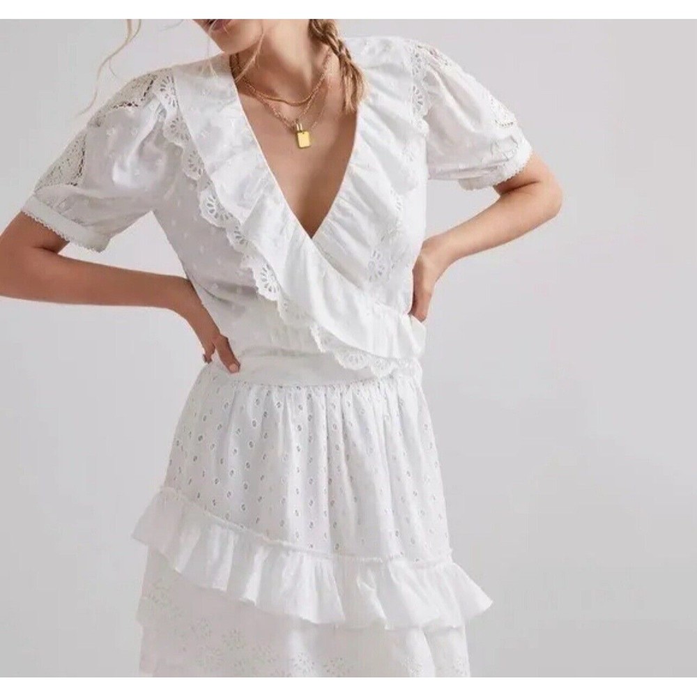 Anthropologie Forever That Girl Women Ivory Blouse Preppy Eyelet Wrap Top Sz S